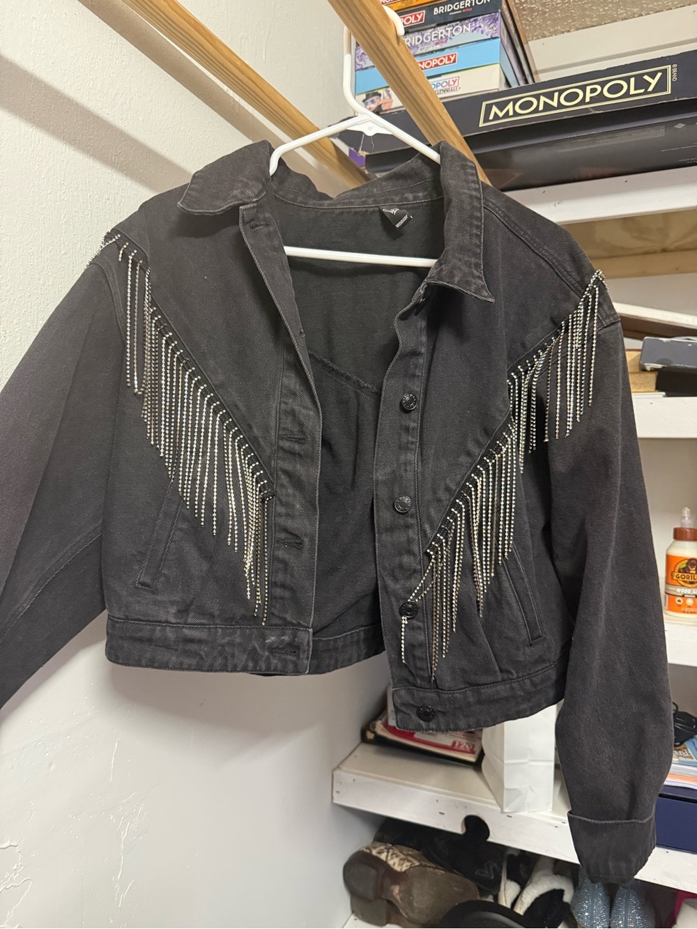 Windsor Black Denim Jacket with Silver Beaded Fringe